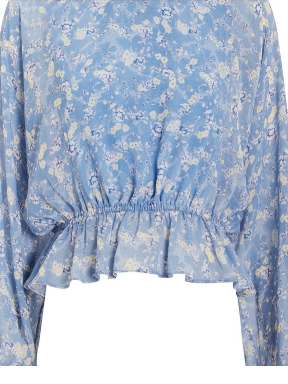 LoveShackFancy Powder Blue Floral Peplum Blouse